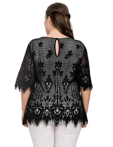 Plus Size Floral Lace Top Tunic Blouse Cotton Blended